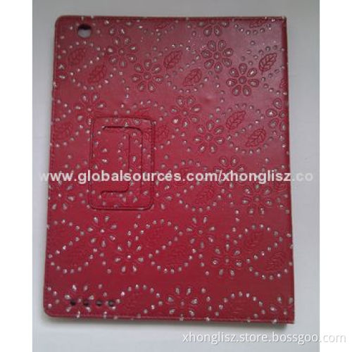 Hot popular elegant PU leather with diamonds decoration design for iPad 3 case, many color options